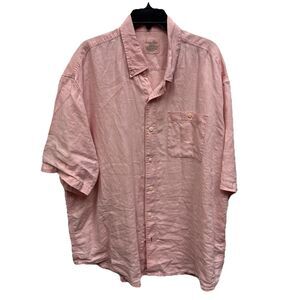 Indigo Palms Linen Shirt Men Pink Button Down Pocket Short Sleeve Logo XXL 28X33